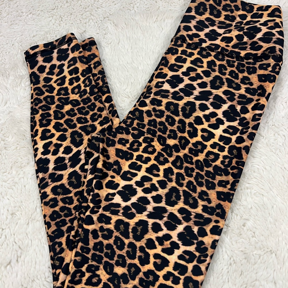 Reign Leopard Animal Print Stretch Leggings Tan & Black Size XS Hight Waist 404